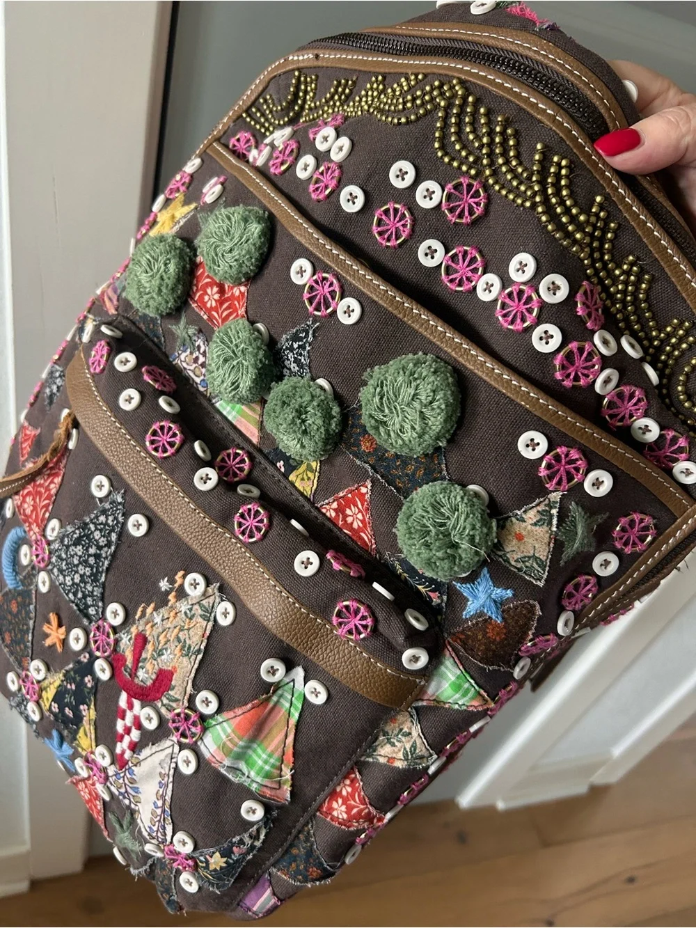 NWT Free People x The Falls Bexley Pom Pom Beaded Boho Backpack NWT Free People x The Falls Bexley Pom Pom Beaded Boho  main image 3